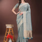 Shree Shyam Fashion Light Blue Organza Saree with Gold Checked Design - Elegant & Classy Traditional Wear for Formal & Festive Occasions