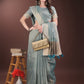 Shree Shyam Fashion Light Blue Organza Saree with Gold Checked Design - Elegant & Classy Traditional Wear for Formal & Festive Occasions