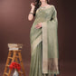 Shree Shyam Fashion Green Organza Saree with Gold Checked Design - Elegant & Classy Traditional Wear for Formal & Festive Occasions