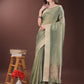Shree Shyam Fashion Green Organza Saree with Gold Checked Design - Elegant & Classy Traditional Wear for Formal & Festive Occasions
