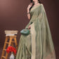 Shree Shyam Fashion Green Organza Saree with Gold Checked Design - Elegant & Classy Traditional Wear for Formal & Festive Occasions