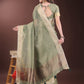Shree Shyam Fashion Green Organza Saree with Gold Checked Design - Elegant & Classy Traditional Wear for Formal & Festive Occasions