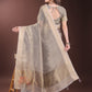 Shree Shyam Fashion Beige Organza Saree with Gold Checked Design - Elegant & Classy Traditional Wear for Formal & Festive Occasions