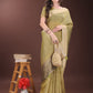 Shree Shyam Fashion Mehndi Green Organza Saree with Gold Checked Design - Elegant & Classy Traditional Wear for Formal & Festive Occasions