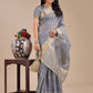 Shree Shyam Fashion Sky Blue Organza Woven Zari Work Traditional Tassel Saree
