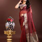 Shree Shyam Fashion Red Organza Woven Zari Work Traditional Tassel Saree