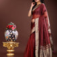Shree Shyam Fashion Red Organza Woven Zari Work Traditional Tassel Saree