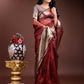 Shree Shyam Fashion Red Organza Woven Zari Work Traditional Tassel Saree
