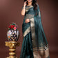 Shree Shyam Fashion Sea Green Organza Woven Zari Work Traditional Tassel Saree