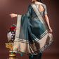 Shree Shyam Fashion Sea Green Organza Woven Zari Work Traditional Tassel Saree