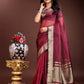 Shree Shyam Fashion Magenta Organza Woven Zari Work Traditional Tassel Saree