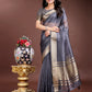 Shree Shyam Fashion Grey Organza Woven Zari Work Traditional Tassel Saree