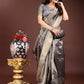 Shree Shyam Fashion Grey Organza Woven Zari Work Traditional Tassel Saree