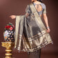 Shree Shyam Fashion Grey Organza Woven Zari Work Traditional Tassel Saree