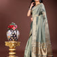 Shree Shyam Fashion Sea Green Organza Woven Zari Work Traditional Tassel Saree