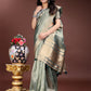 Shree Shyam Fashion Sea Green Organza Woven Zari Work Traditional Tassel Saree