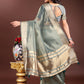 Shree Shyam Fashion Sea Green Organza Woven Zari Work Traditional Tassel Saree