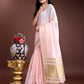 Shree Shyam Fashion Elegant Light Pink Woven Linen Saree with Contrast Zari Border & Tassels - Soft & Breathable Party Wear