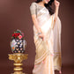 Shree Shyam Fashion Elegant Peach Woven Linen Saree with Contrast Zari Border & Tassels - Soft & Breathable Party Wear
