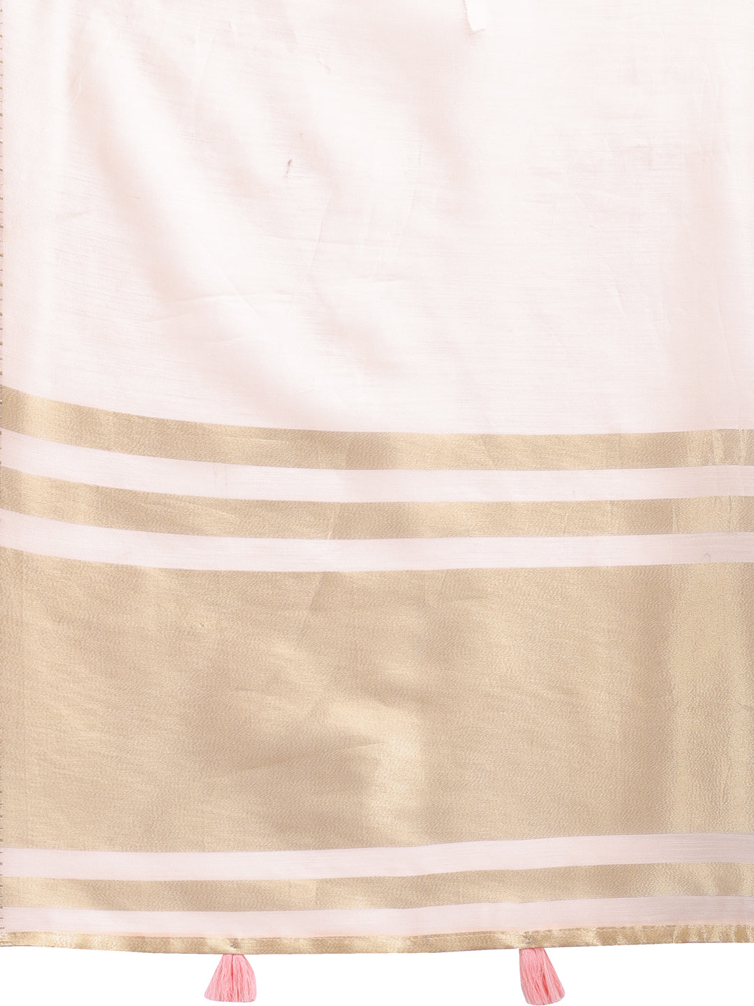 Shree Shyam Fashion Elegant Peach Woven Linen Saree with Contrast Zari Border & Tassels - Soft & Breathable Party Wear