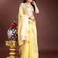 Shree Shyam Fashion Elegant Yellow Woven Linen Saree with Contrast Zari Border & Tassels - Soft & Breathable Party Wear