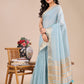 Shree Shyam Fashion Sky Blue Organza Woven Zari Work Traditional Tassel Saree