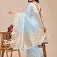 Shree Shyam Fashion Sky Blue Organza Woven Zari Work Traditional Tassel Saree