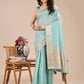 Shree Shyam Fashion Sea Green Organza Woven Zari Work Traditional Tassel Saree
