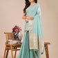 Shree Shyam Fashion Sea Green Organza Woven Zari Work Traditional Tassel Saree
