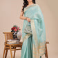Shree Shyam Fashion Sea Green Organza Woven Zari Work Traditional Tassel Saree