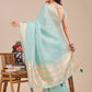 Shree Shyam Fashion Sea Green Organza Woven Zari Work Traditional Tassel Saree