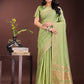 Shree Shyam Fashion Elegant Light Green Organza Saree with Golden Zari Border - Festive & Office Wear Saree with Blouse Piece