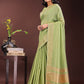 Shree Shyam Fashion Elegant Light Green Organza Saree with Golden Zari Border - Festive & Office Wear Saree with Blouse Piece