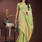 Shree Shyam Fashion Elegant Light Green Organza Saree with Golden Zari Border - Festive & Office Wear Saree with Blouse Piece