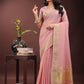 Shree Shyam Fashion Elegant Light Pink Organza Saree with Golden Zari Border - Festive & Office Wear Saree with Blouse Piece