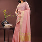 Shree Shyam Fashion Elegant Light Pink Organza Saree with Golden Zari Border - Festive & Office Wear Saree with Blouse Piece