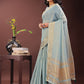 Shree Shyam Fashion Elegant Sky Blue Organza Saree with Golden Zari Border - Festive & Office Wear Saree with Blouse Piece