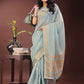Shree Shyam Fashion Elegant Sky Blue Organza Saree with Golden Zari Border - Festive & Office Wear Saree with Blouse Piece