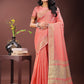 Shree Shyam Fashion Elegant Peach Organza Saree with Golden Zari Border - Festive & Office Wear Saree with Blouse Piece