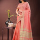 Shree Shyam Fashion Elegant Peach Organza Saree with Golden Zari Border - Festive & Office Wear Saree with Blouse Piece