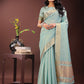 Shree Shyam Fashion Elegant Olive Green Organza Saree with Golden Zari Border - Festive & Office Wear Saree with Blouse Piece