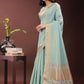 Shree Shyam Fashion Elegant Olive Green Organza Saree with Golden Zari Border - Festive & Office Wear Saree with Blouse Piece