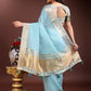 Shree Shyam Fashion Sky Blue Gold Cotton Ready-to-Wear Saree - Simplicity Meets Effortless Grace