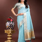 Shree Shyam Fashion Sky Blue Gold Cotton Ready-to-Wear Saree - Simplicity Meets Effortless Grace
