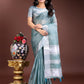 Shree Shyam Fashion Sea Green Organza Woven Zari Work Traditional Tassel Saree