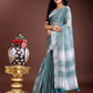 Shree Shyam Fashion Sea Green Organza Woven Zari Work Traditional Tassel Saree