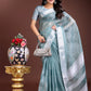 Shree Shyam Fashion Sea Green Organza Woven Zari Work Traditional Tassel Saree