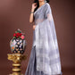Shree Shyam Fashion Grey Organza Woven Zari Work Traditional Tassel Saree
