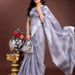 Shree Shyam Fashion Grey Organza Woven Zari Work Traditional Tassel Saree