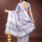 Shree Shyam Fashion Grey Organza Woven Zari Work Traditional Tassel Saree